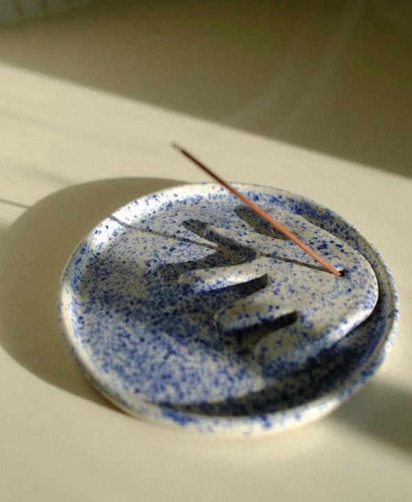 Ceramic Incense Holder | Round Hand Plate Blue