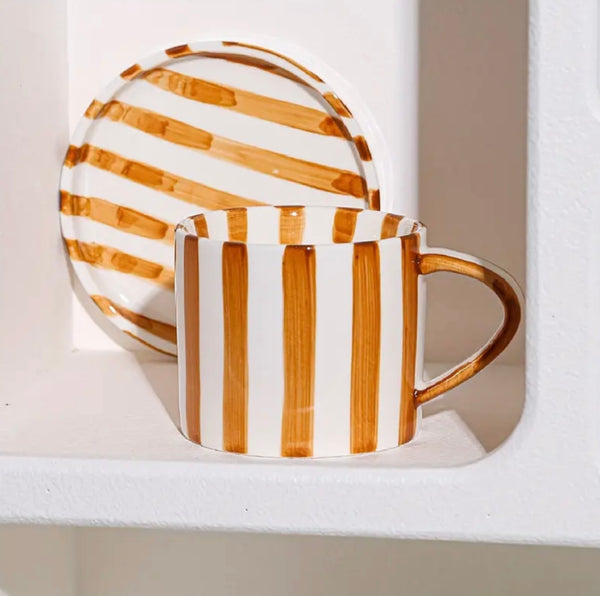 Ceramic Striped Coffee Mug Set | Terracotta