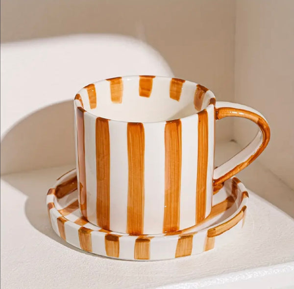 Ceramic Striped Coffee Mug Set | Terracotta