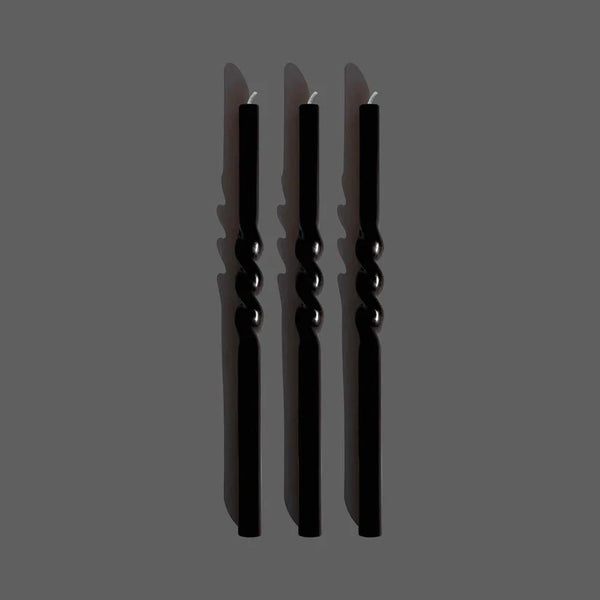 Spiral Tapers Candles | Black | Set of 3