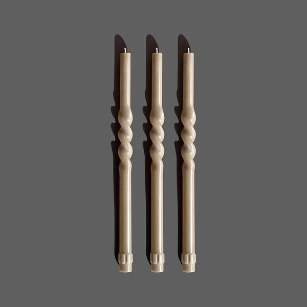 Spiral Tapers Candles | Taupe | Set of 3